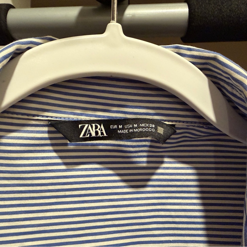 Zara Women's Blue and White Striped Shirt